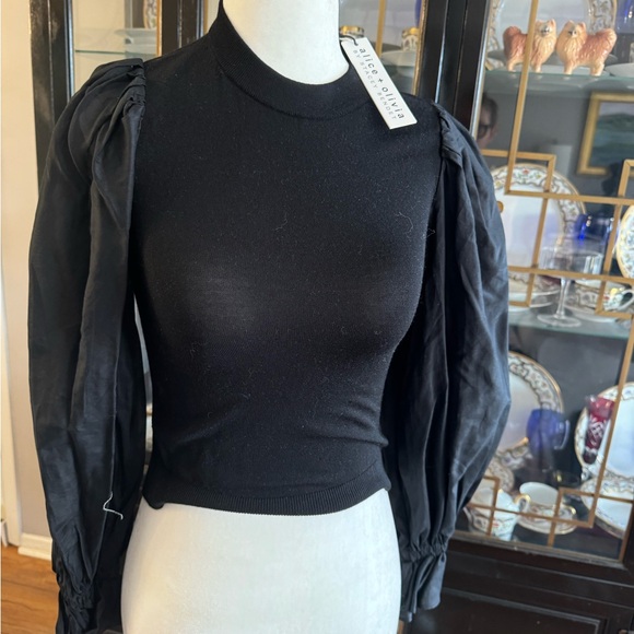 Alice + Olivia Kirie Combination Sleeve Sweater in Black - Picture 3 of 5